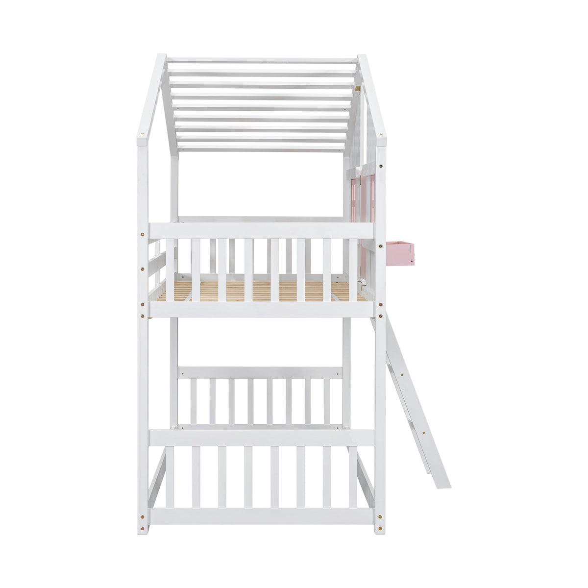Twin Over Twin Bunk Bed for Kids with Guardrails and Ladder