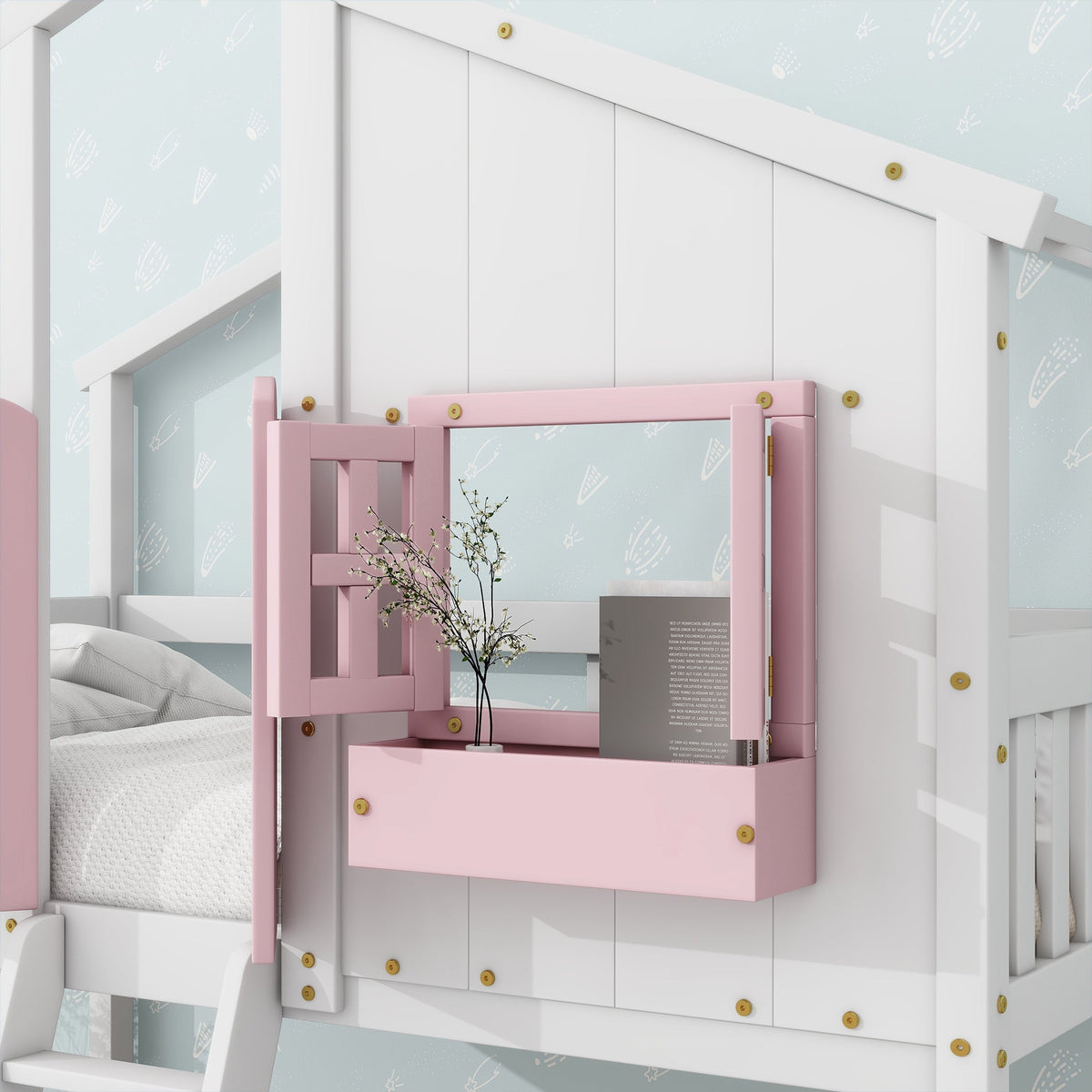 Twin Over Twin Bunk Bed for Kids with Guardrails and Ladder