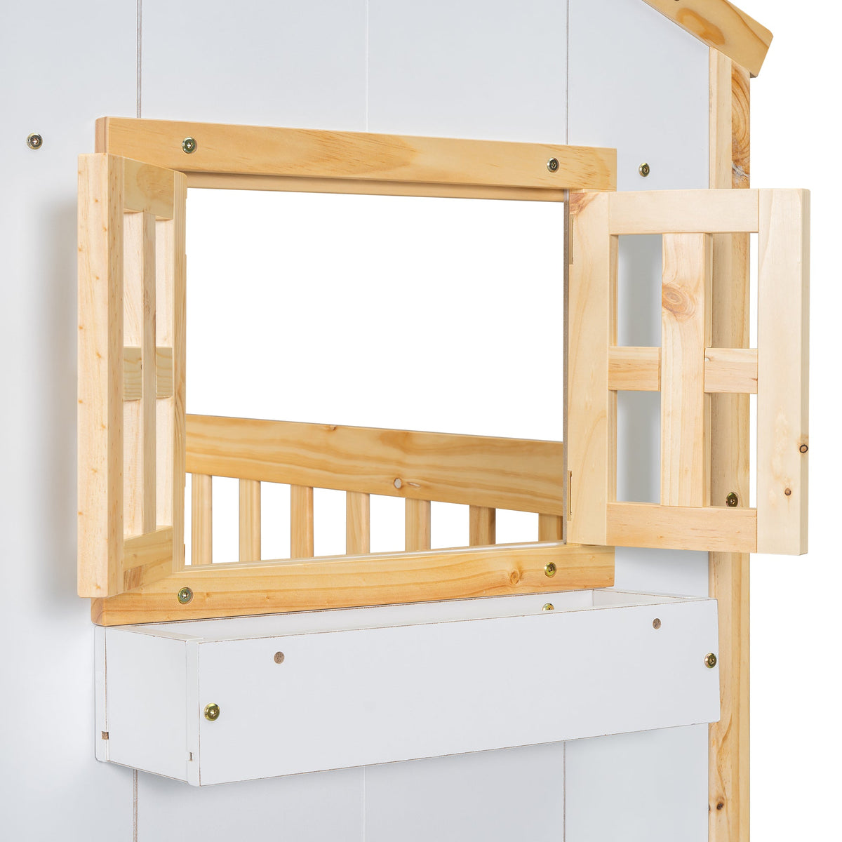 Twin Over Twin Playhouse Bunk Bed with Guardrails and Ladder