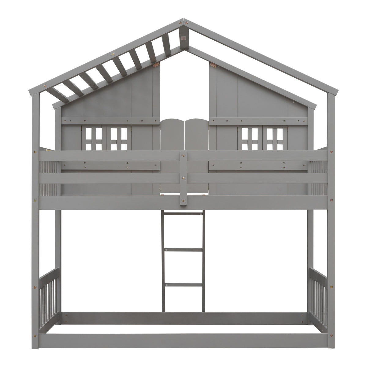 Twin Over Twin House Bunk Bed with Guardrails & Ladder