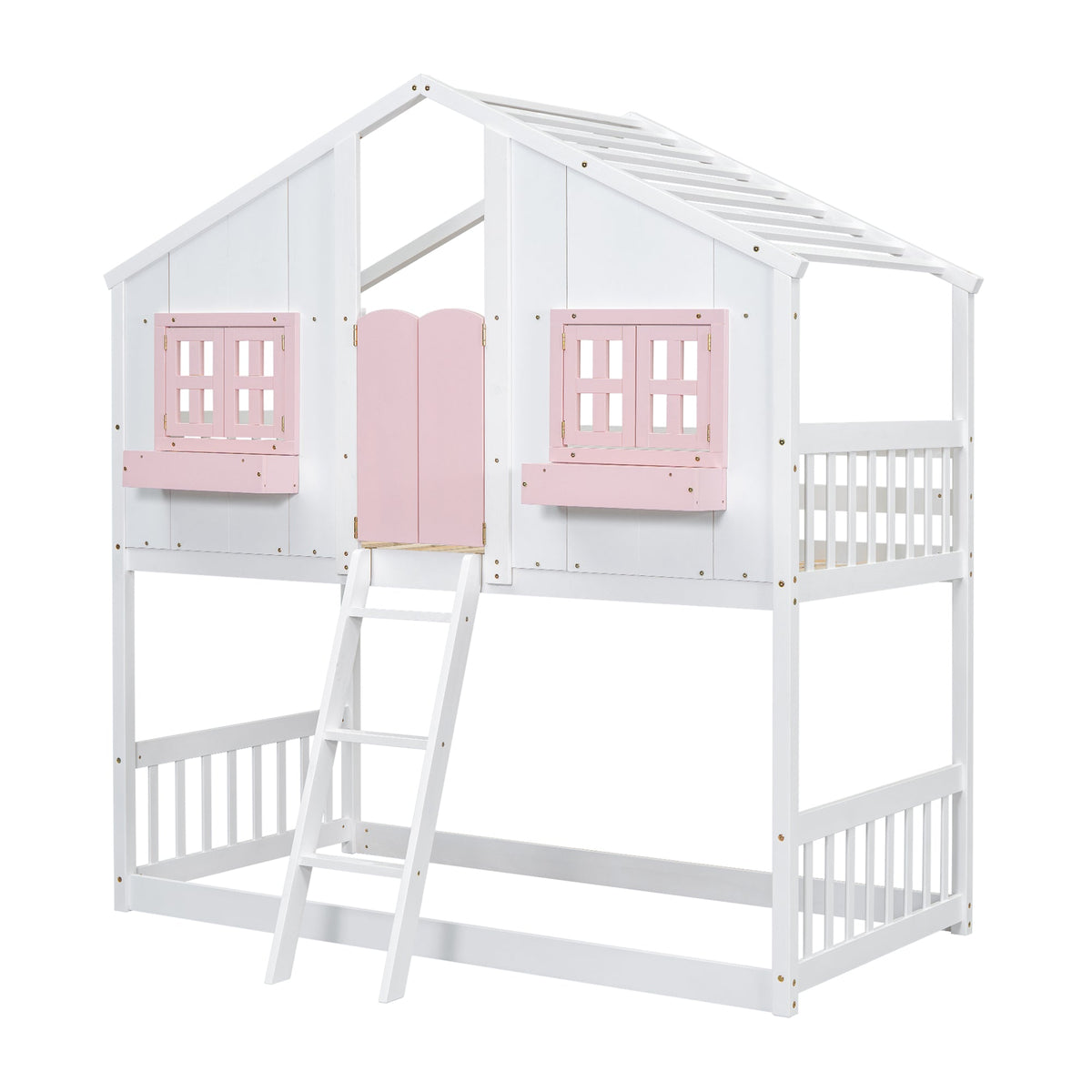 Twin Over Twin Bunk Bed for Kids with Guardrails and Ladder