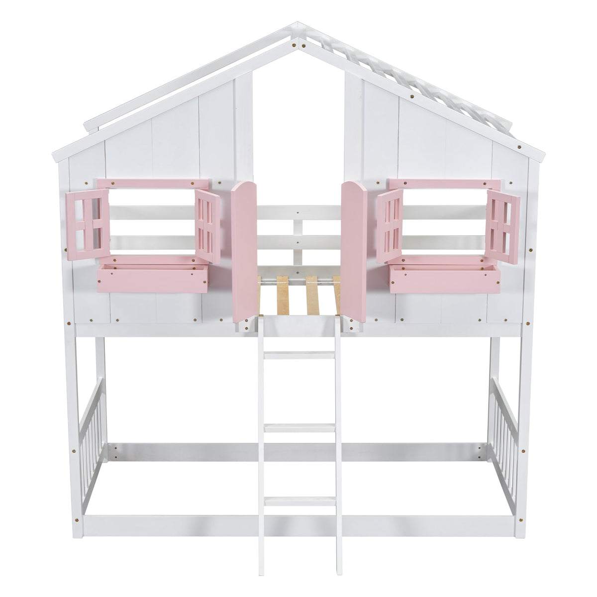 Twin Over Twin Bunk Bed for Kids with Guardrails and Ladder