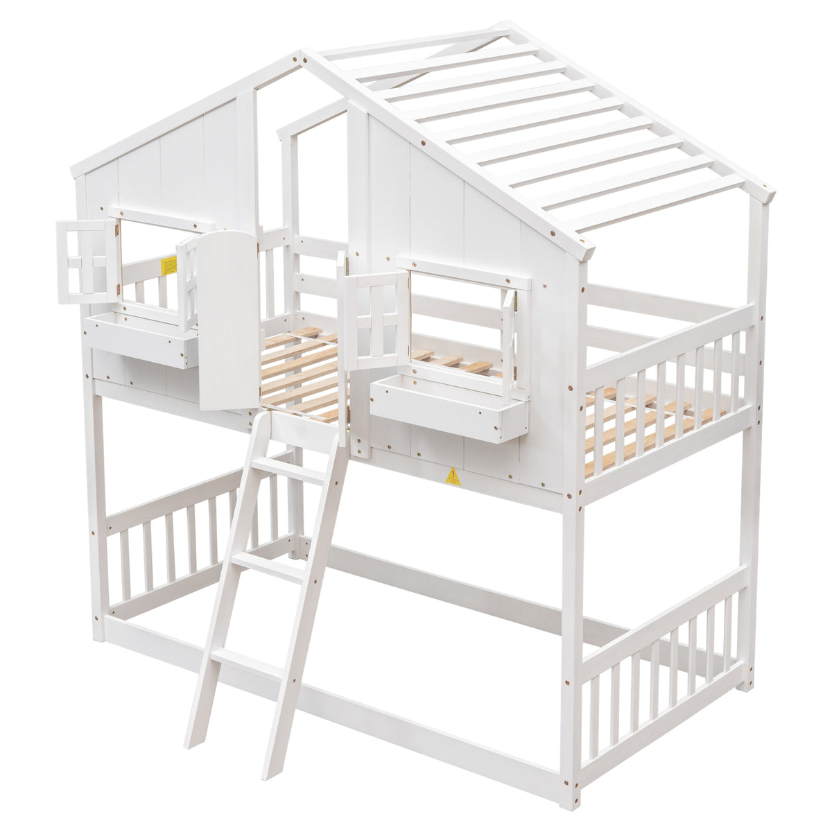 Twin Over Twin Playhouse Bunk Bed with Guardrails and Ladder