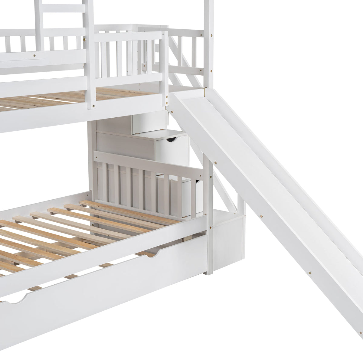 Twin Over Twin Bunk Bed with Slide & Storage Stairs
