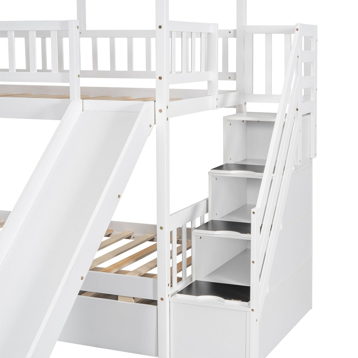 Twin Over Twin Bunk Bed with Slide & Storage Stairs