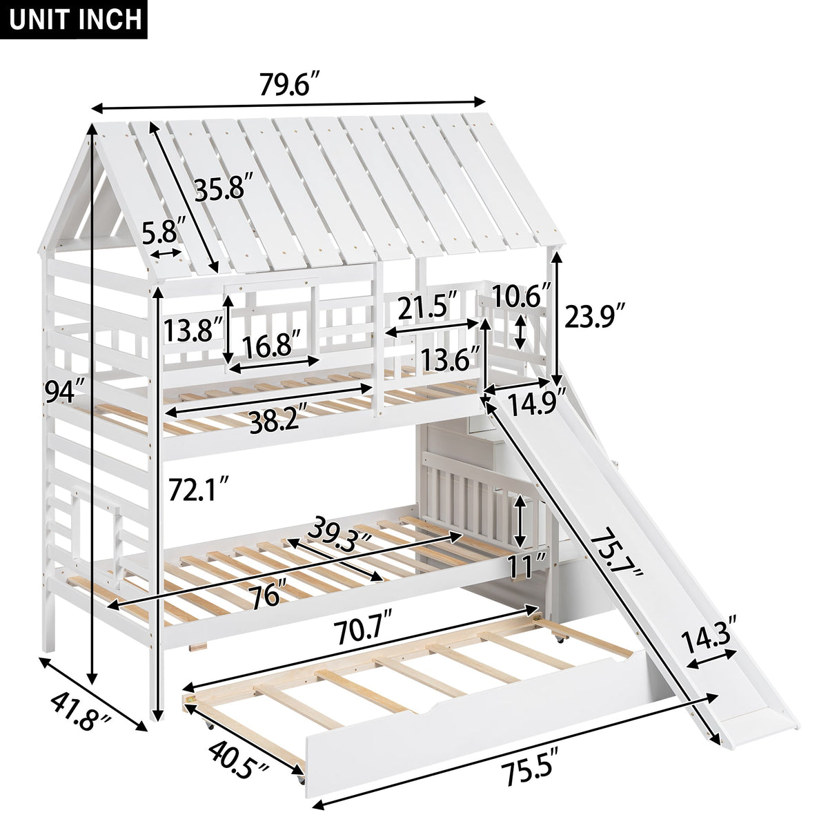 Twin Over Twin Bunk Bed with Slide & Storage Stairs