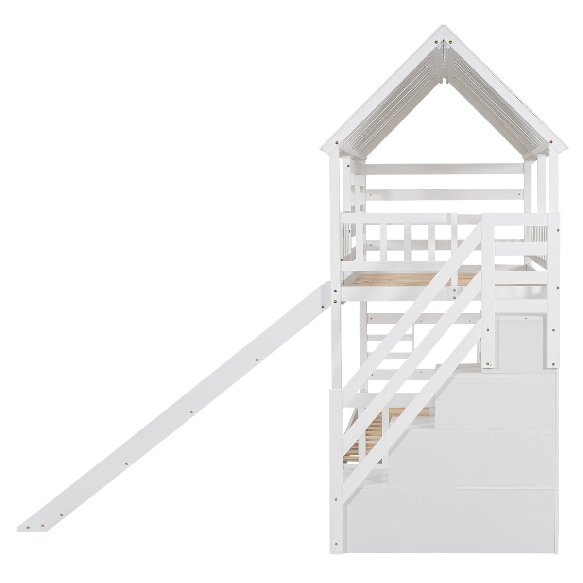 Twin Over Twin Bunk Bed with Slide & Storage Stairs