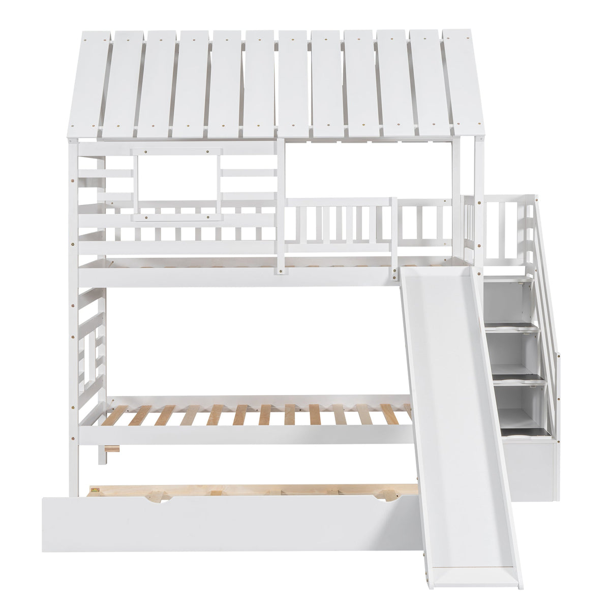 Twin Over Twin Bunk Bed with Slide & Storage Stairs