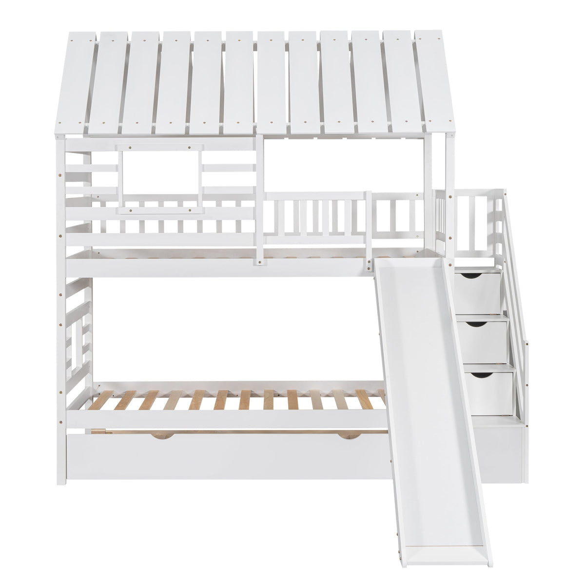 Twin Over Twin Bunk Bed with Slide & Storage Stairs