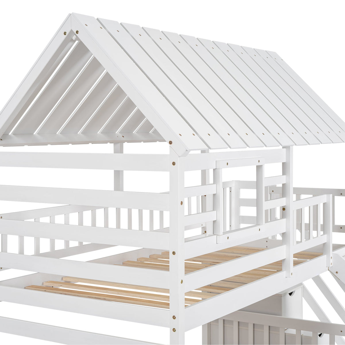 Twin Over Twin Bunk Bed with Slide & Storage Stairs