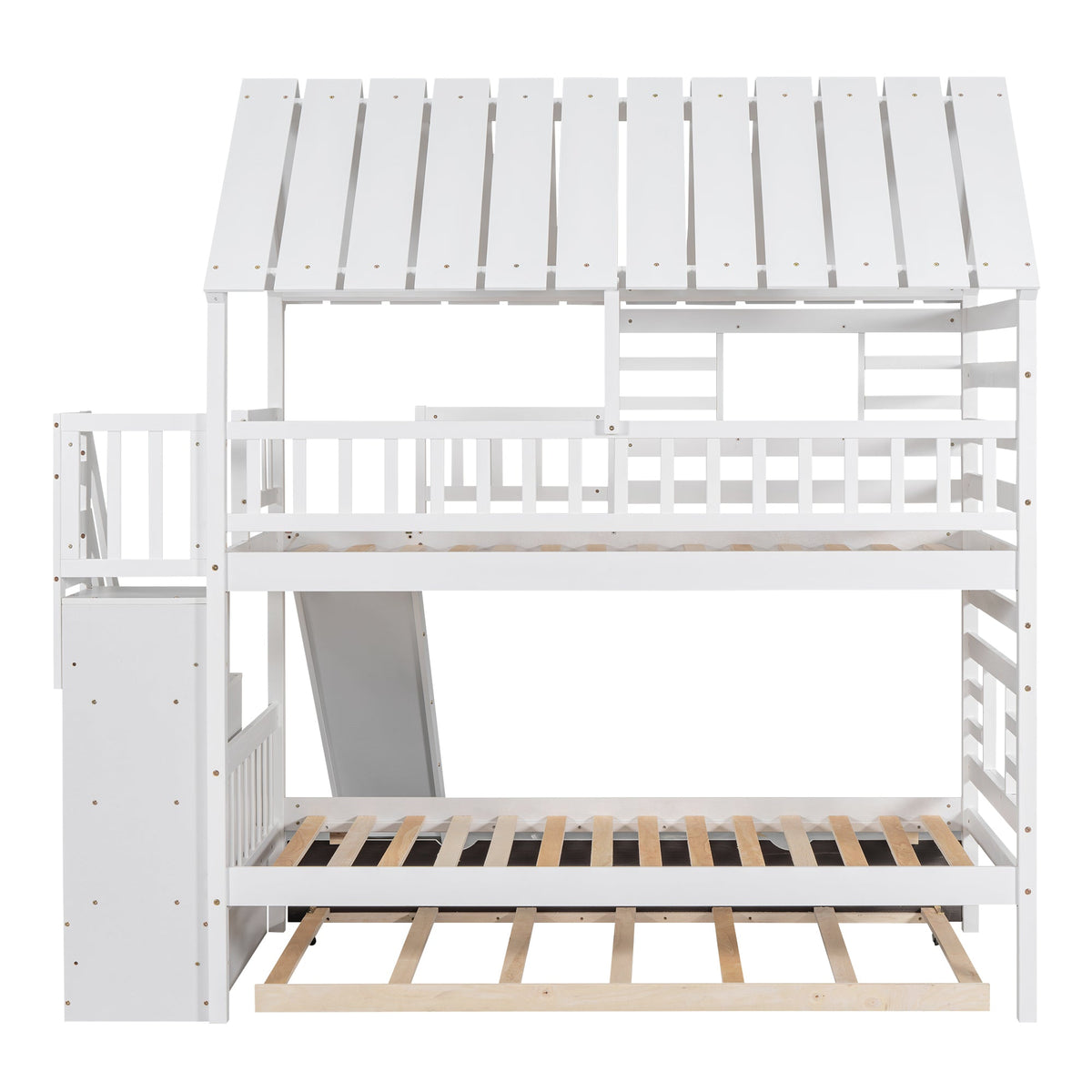 Twin Over Twin Bunk Bed with Slide & Storage Stairs