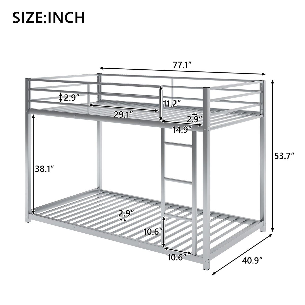 Twin Over Twin Metal Bunk Bed with Ladder & Guard Rails