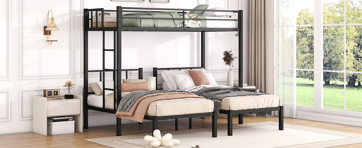 Triple Bunk Bed for 3: Twin XL Over Twin Metal Frame