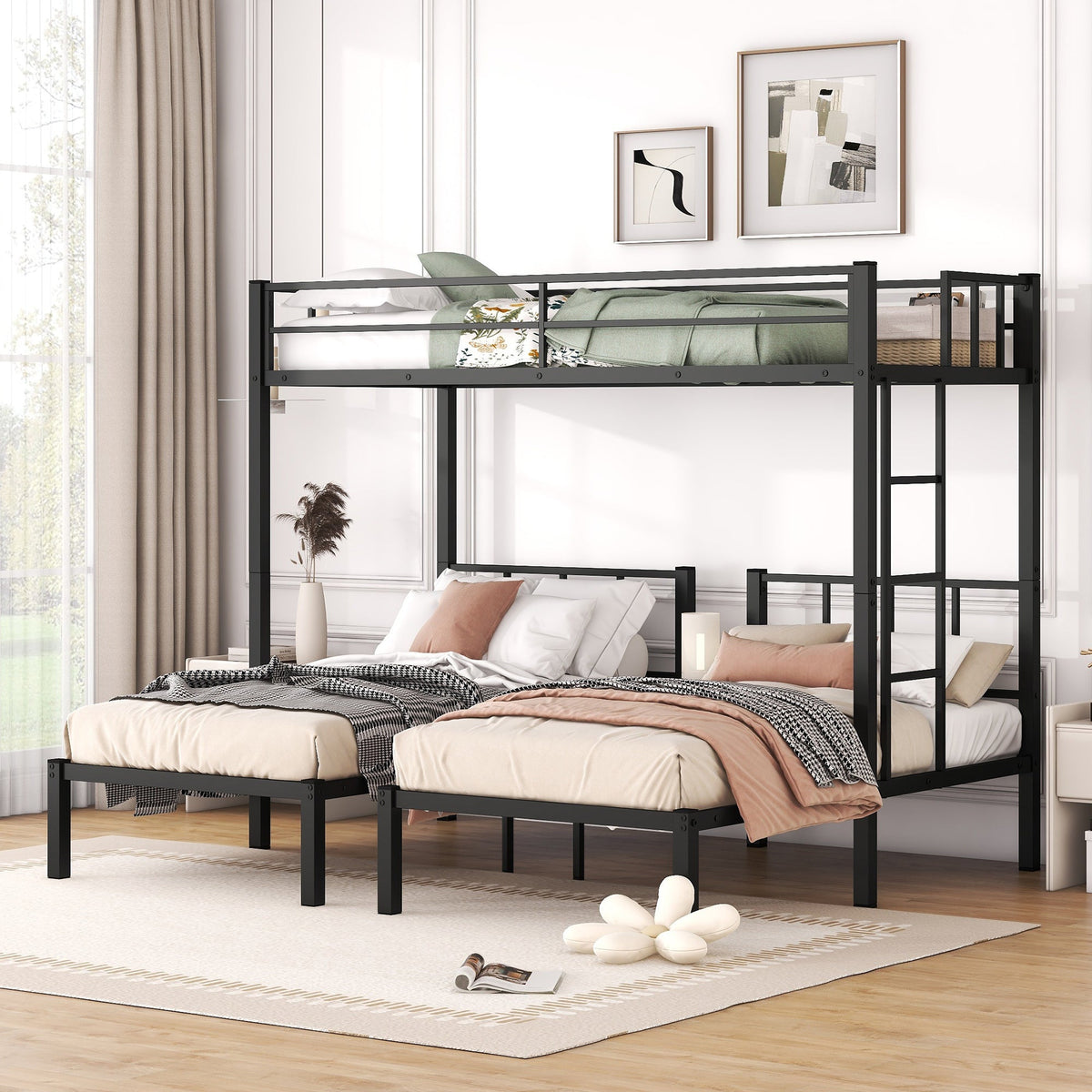 Triple Bunk Bed for 3: Twin XL Over Twin Metal Frame
