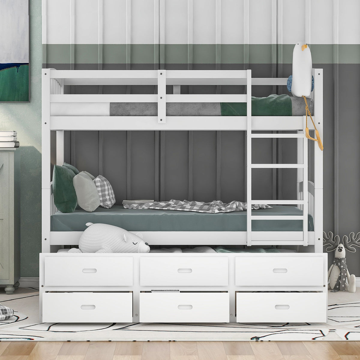 Space-Saving Twin Over Twin Bunk Bed with Trundle
