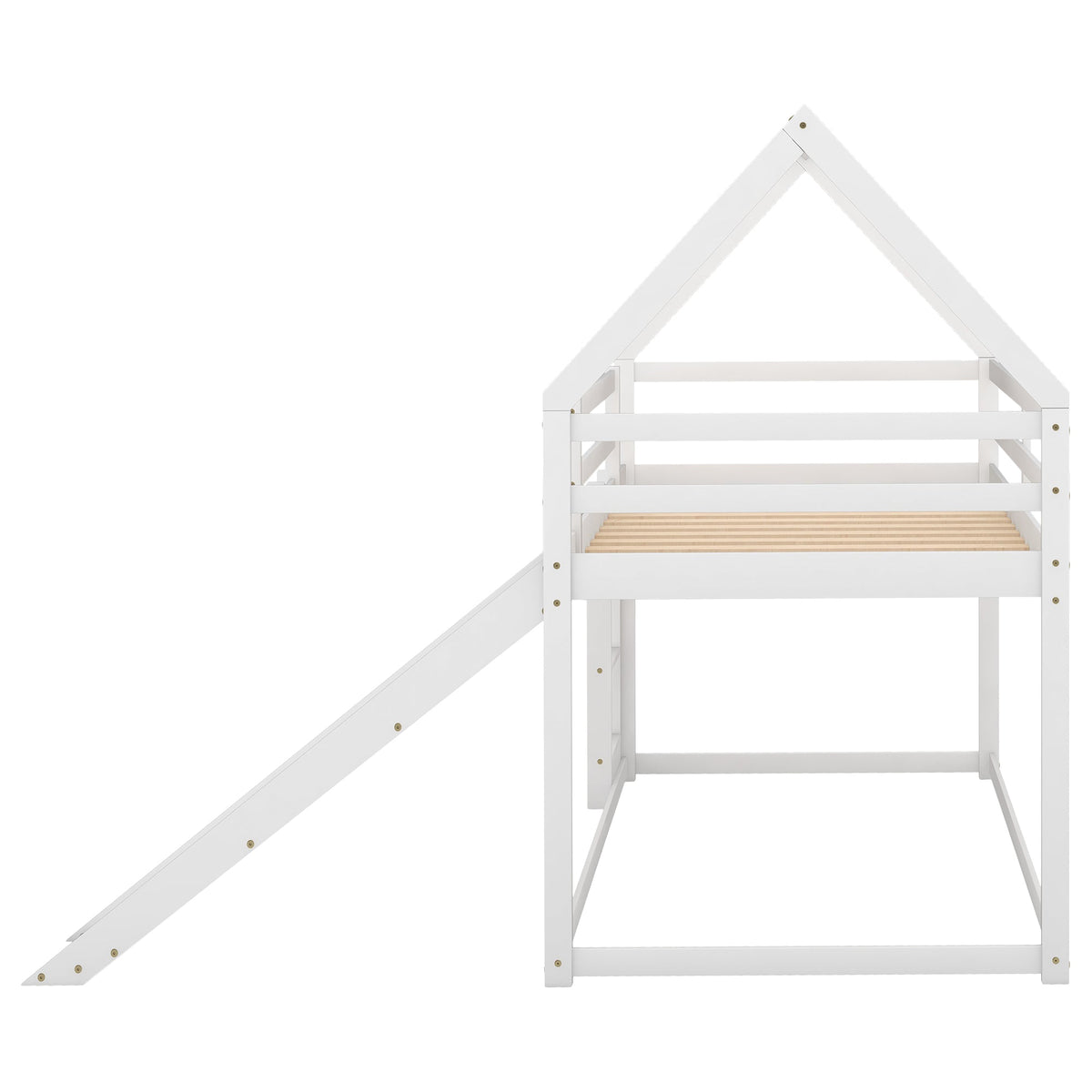 Twin House Bunk Bed with Slide and Ladder for Kids