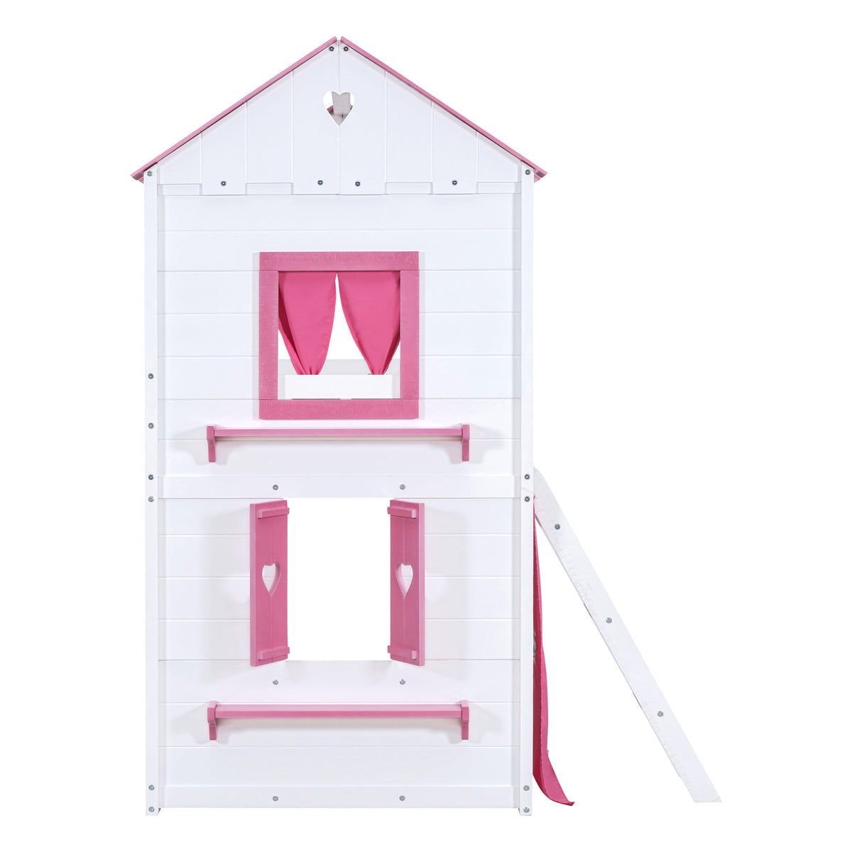 Pink Twin Bunk Bed House with Tent and Windows