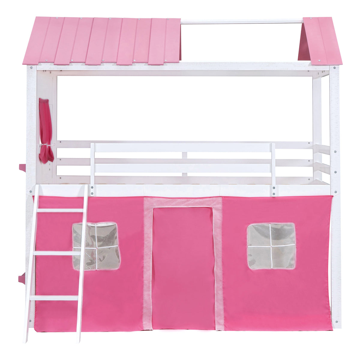Pink Twin Bunk Bed House with Tent and Windows