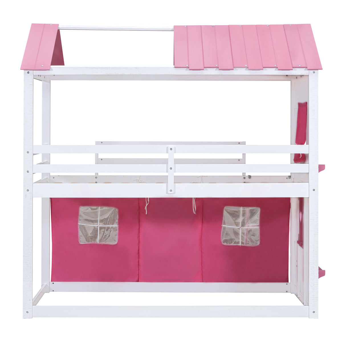 Pink Twin Bunk Bed House with Tent and Windows