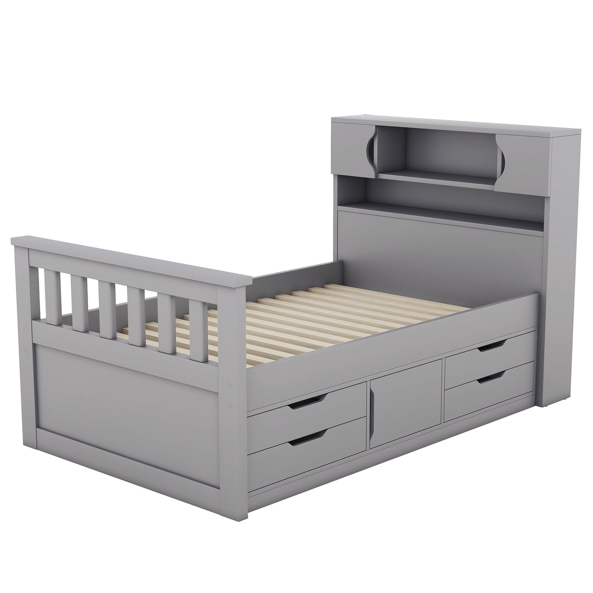 Twin Captain Platform Bed with Bookcase Headboard & Drawers