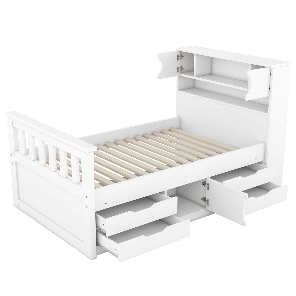 Twin Platform Bed with Bookcase Headboard and Drawers