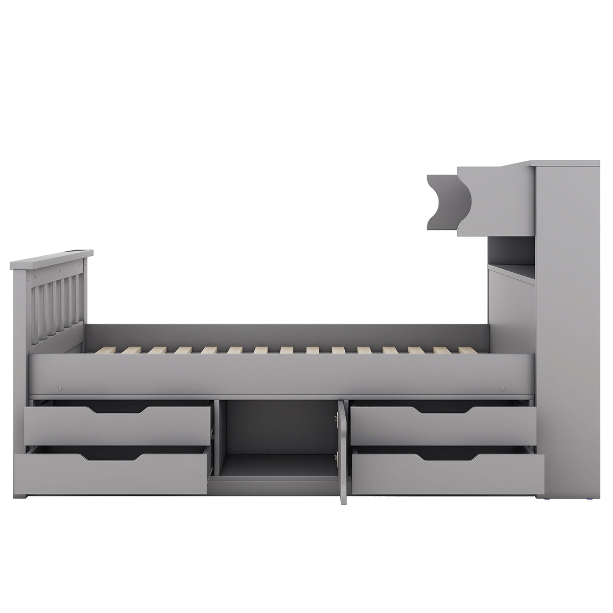 Twin Captain Platform Bed with Bookcase Headboard & Drawers