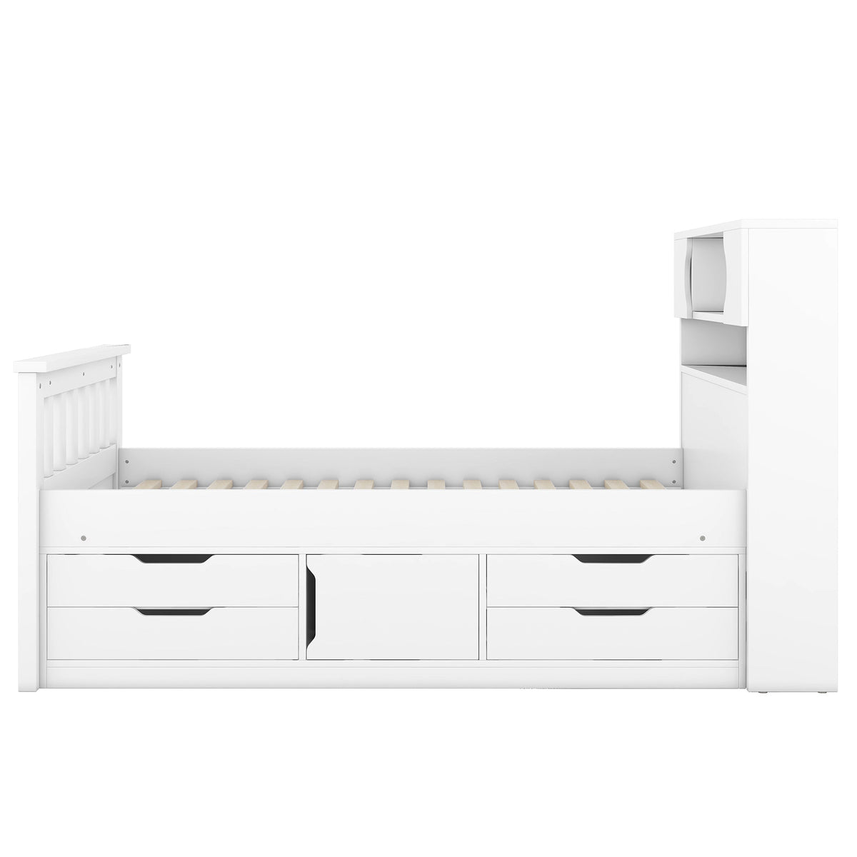 Twin Platform Bed with Bookcase Headboard and Drawers