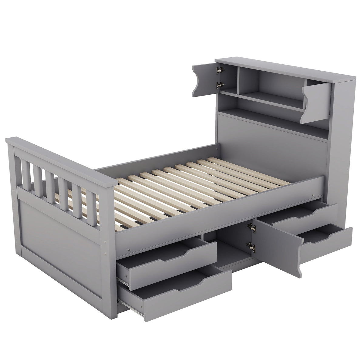 Twin Captain Platform Bed with Bookcase Headboard & Drawers