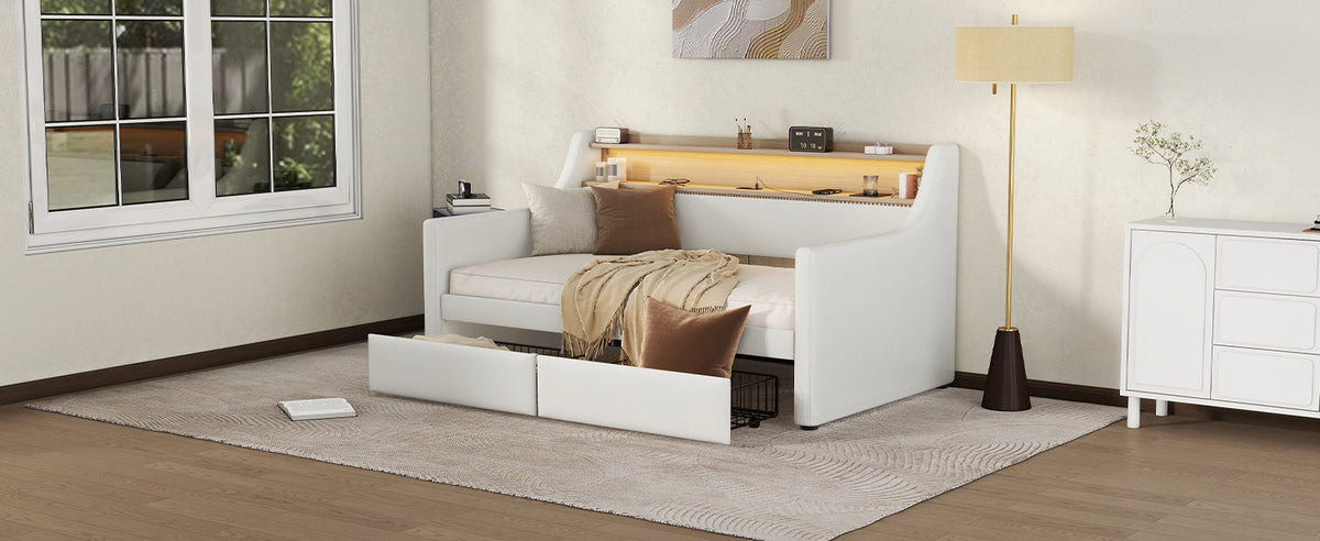 Twin Daybed with Drawers, Charging Station & LED Light