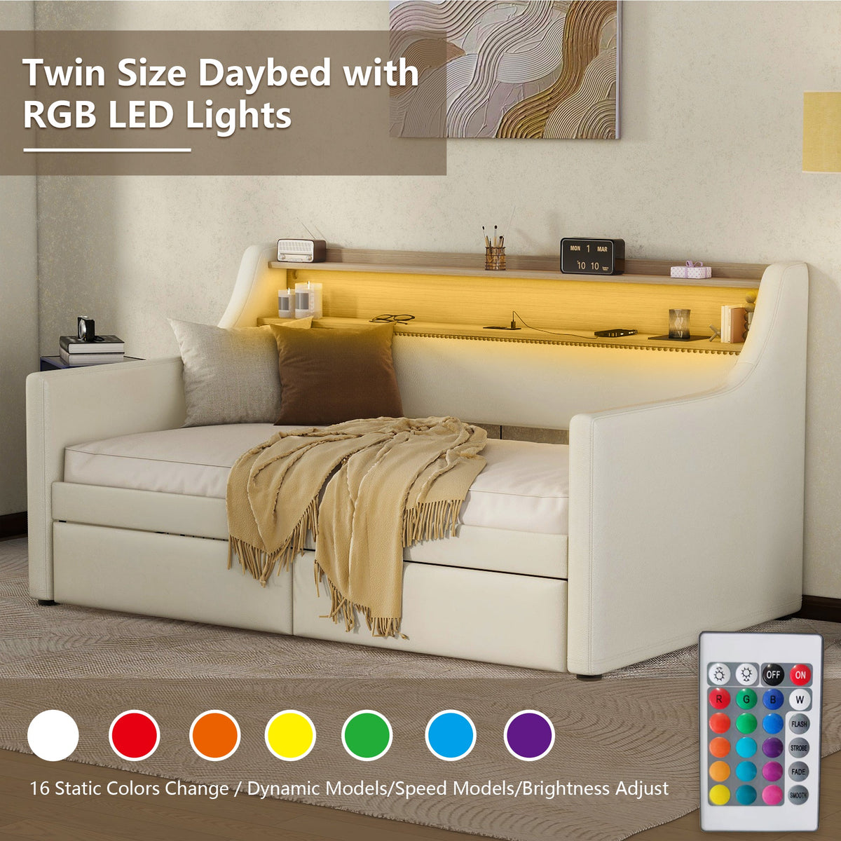 Twin Daybed with Drawers, Charging Station & LED Light