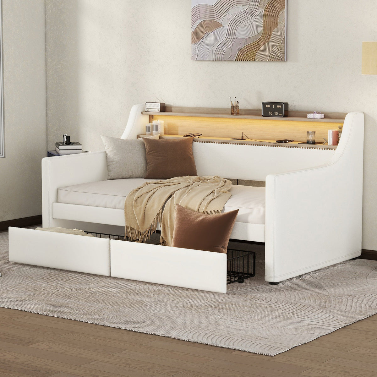 Twin Daybed with Drawers, Charging Station & LED Light