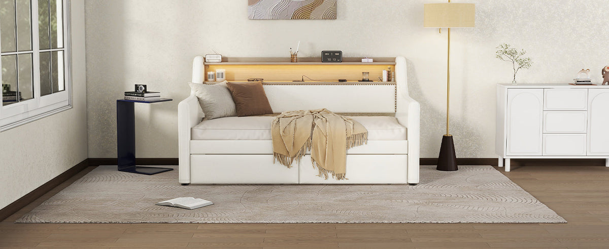 Twin Daybed with Drawers, Charging Station & LED Light