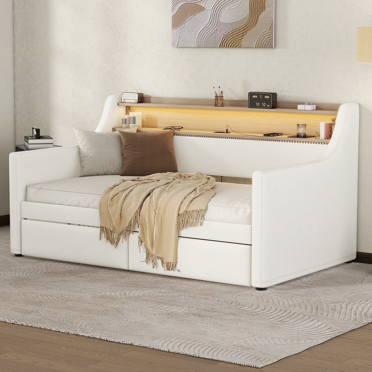 Twin Daybed with Drawers, Charging Station & LED Light