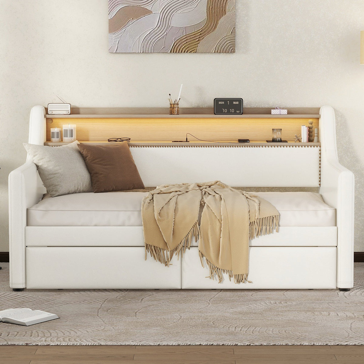 Twin Daybed with Drawers, Charging Station & LED Light
