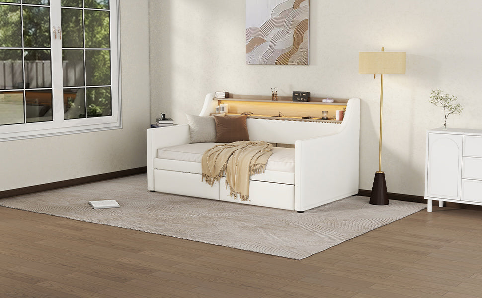 Twin Daybed with Drawers, Charging Station & LED Light
