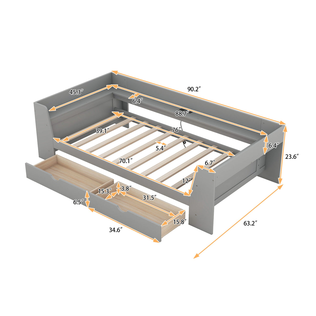 Twin Daybed with Drawers, Shelves & Charging Station