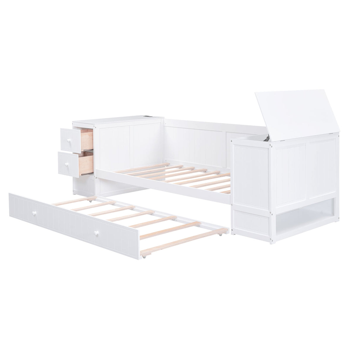 Twin Daybed with Trundle and Charging Station White