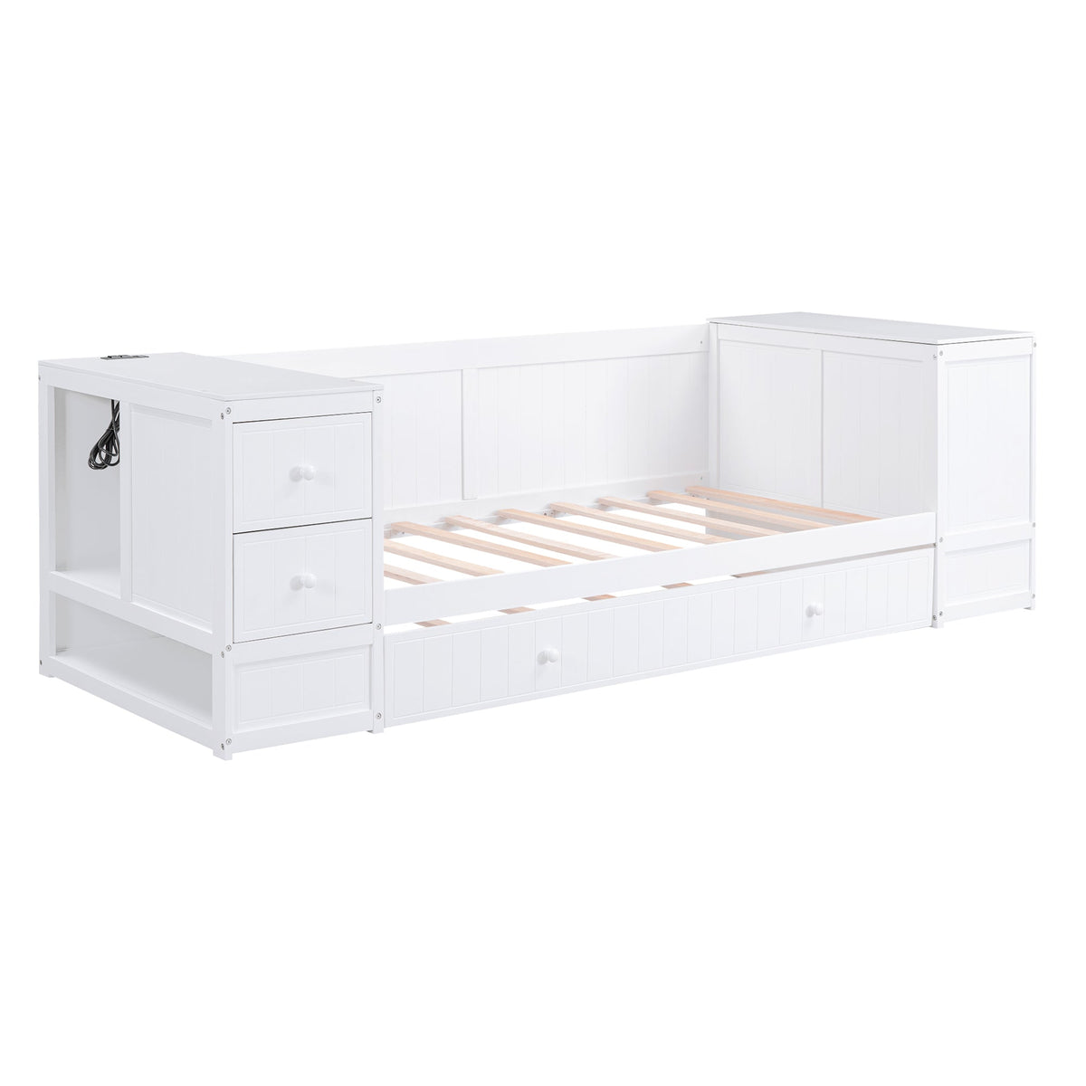 Twin Daybed with Trundle and Charging Station White