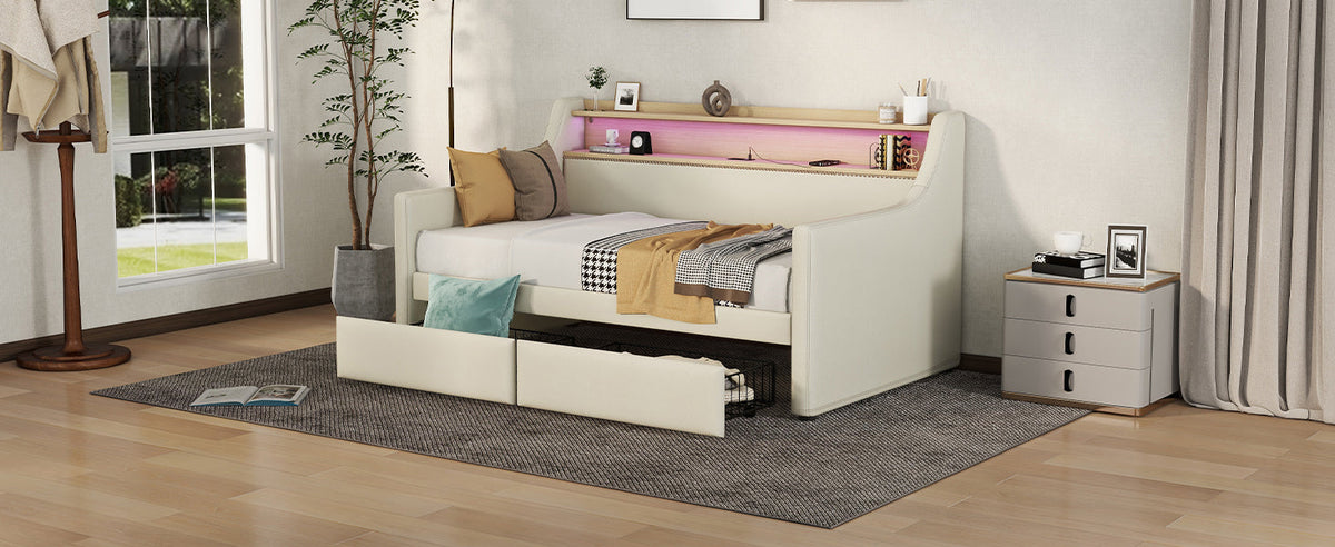 Twin Daybed with Storage Drawers and Charging Station