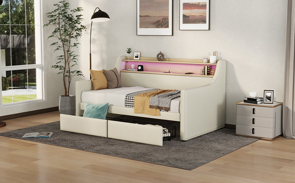 Twin Daybed with Storage Drawers and Charging Station