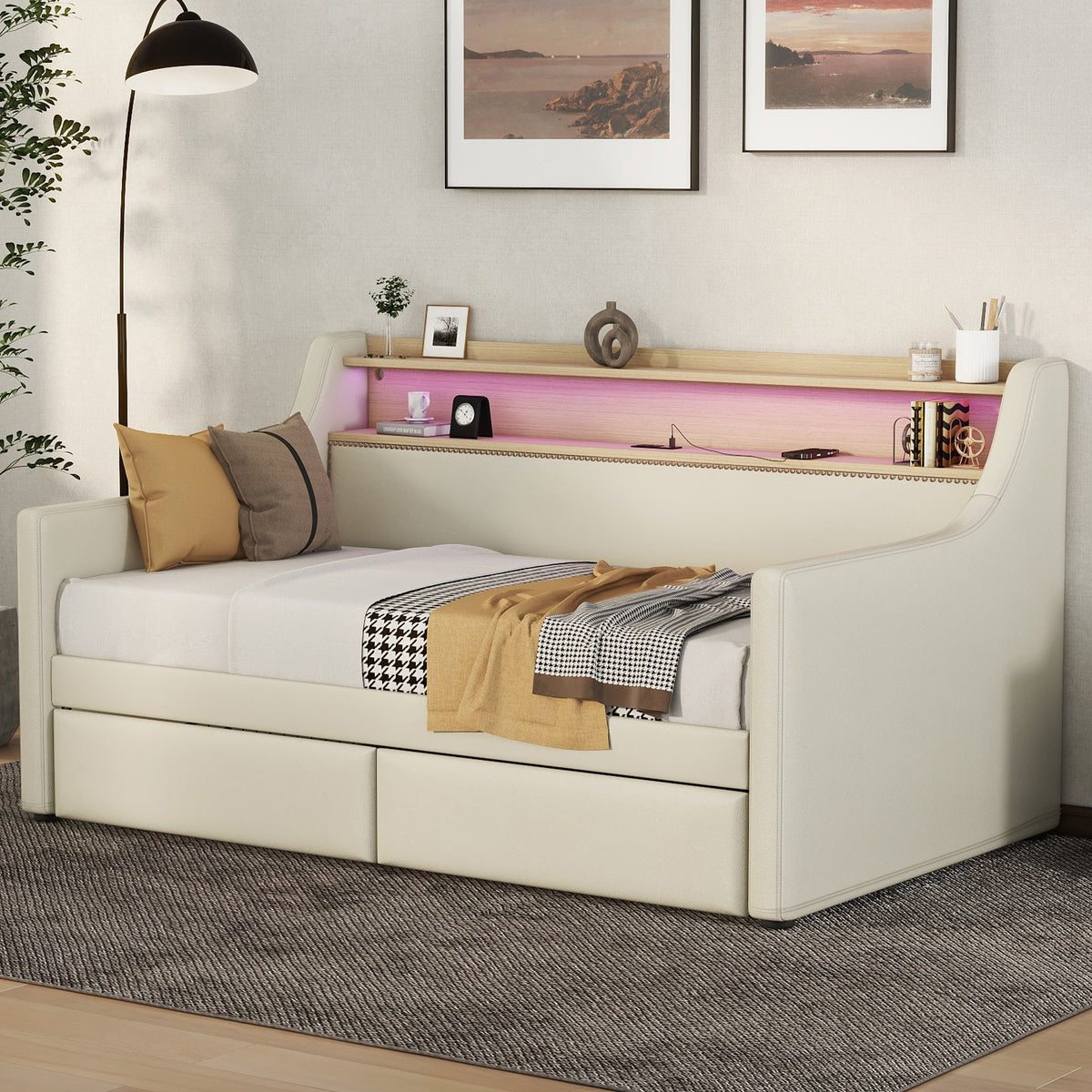 Twin Daybed with Storage Drawers and Charging Station