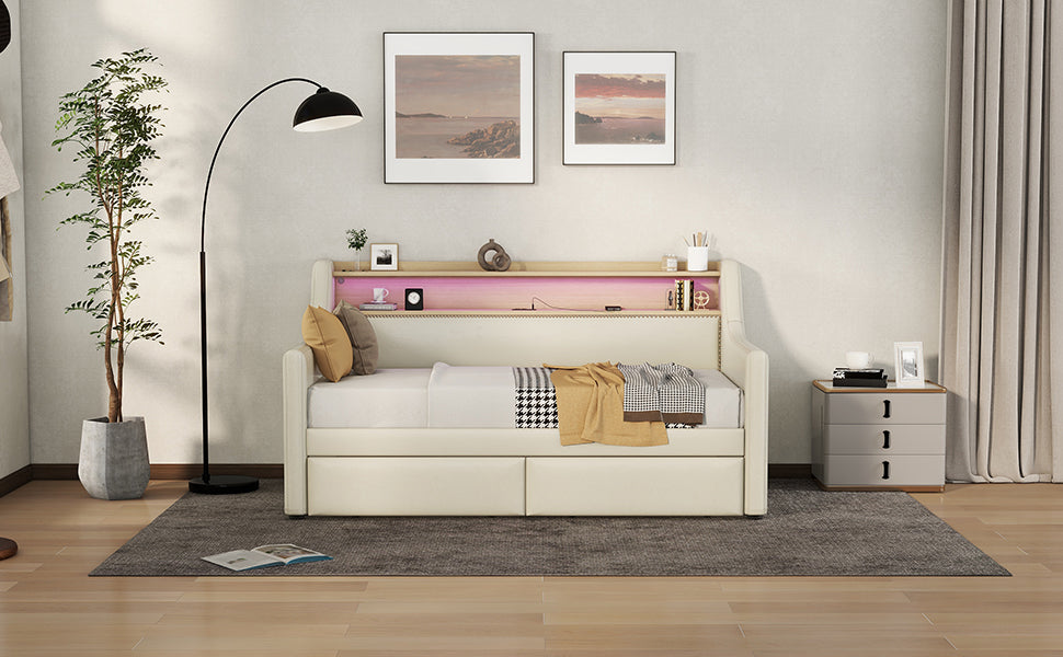 Twin Daybed with Storage Drawers and Charging Station