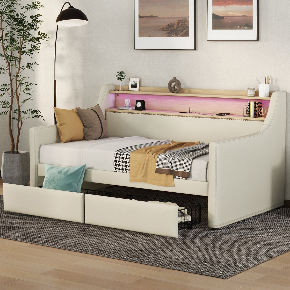Twin Daybed with Storage Drawers and Charging Station