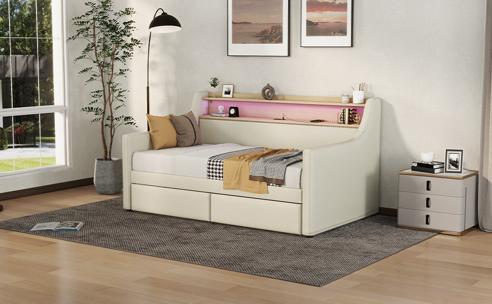 Twin Daybed with Storage Drawers and Charging Station