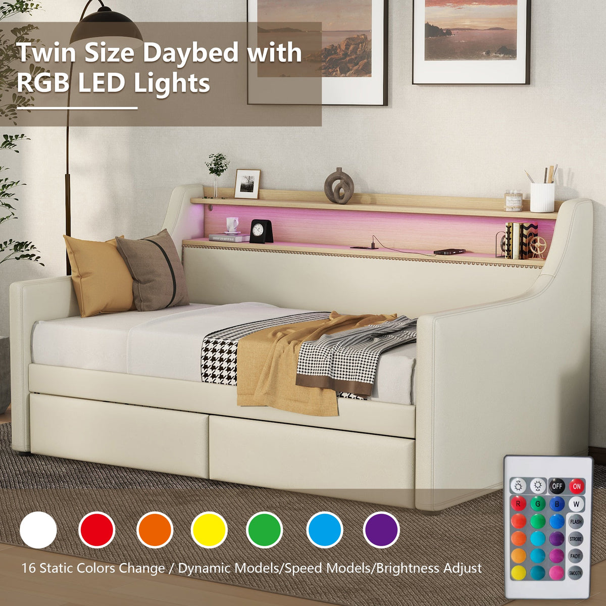 Twin Daybed with Storage Drawers and Charging Station