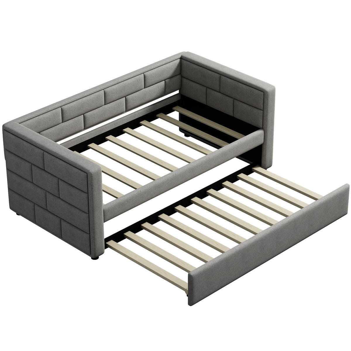 Gray Upholstered Twin Daybed with Pull-Out Trundle