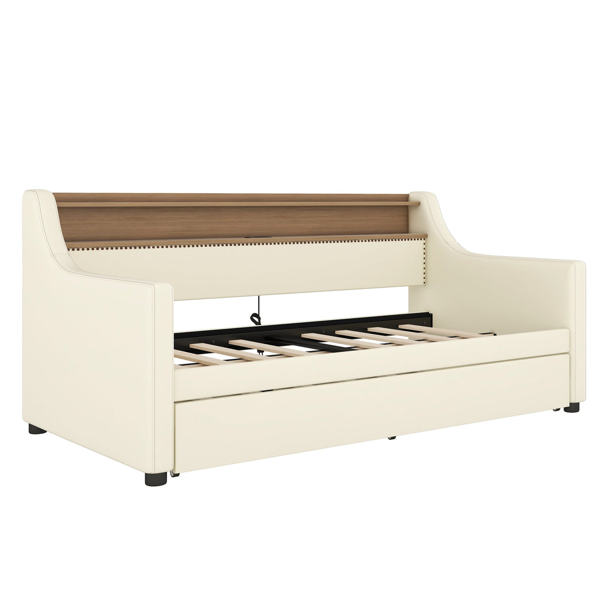 Twin Daybed with Trundle, Charging Shelf & LED Lights