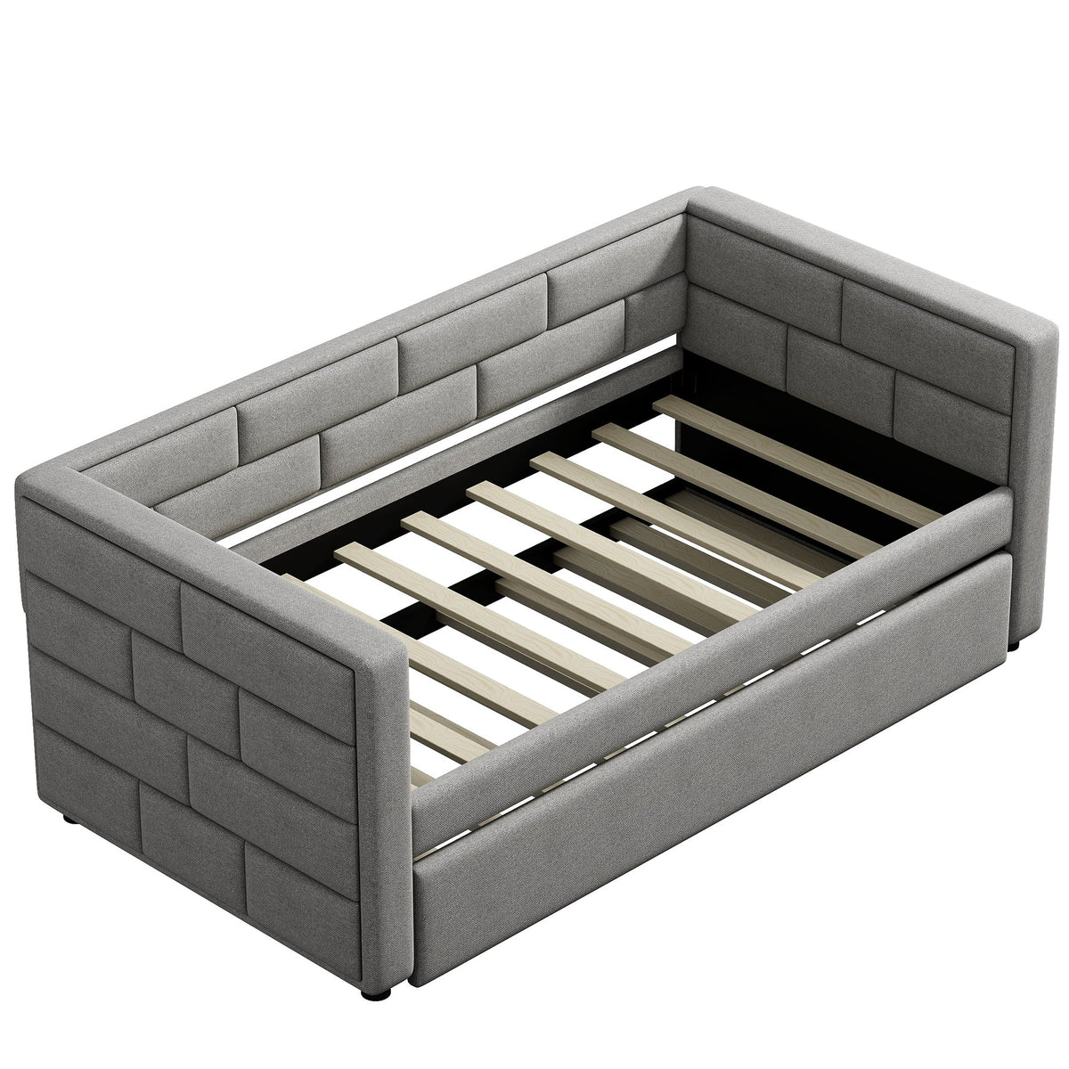 Gray Upholstered Twin Daybed with Pull-Out Trundle