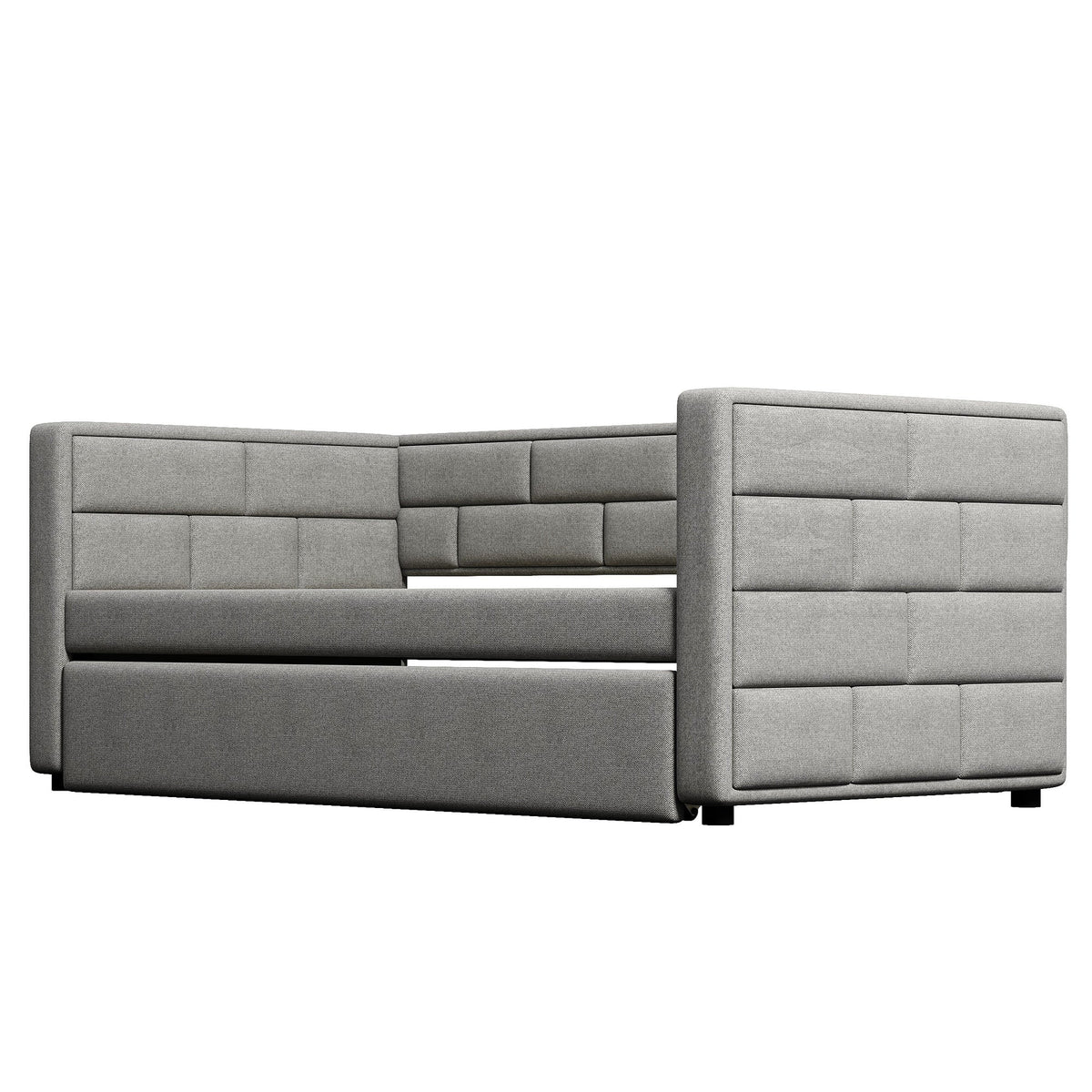Gray Upholstered Twin Daybed with Pull-Out Trundle