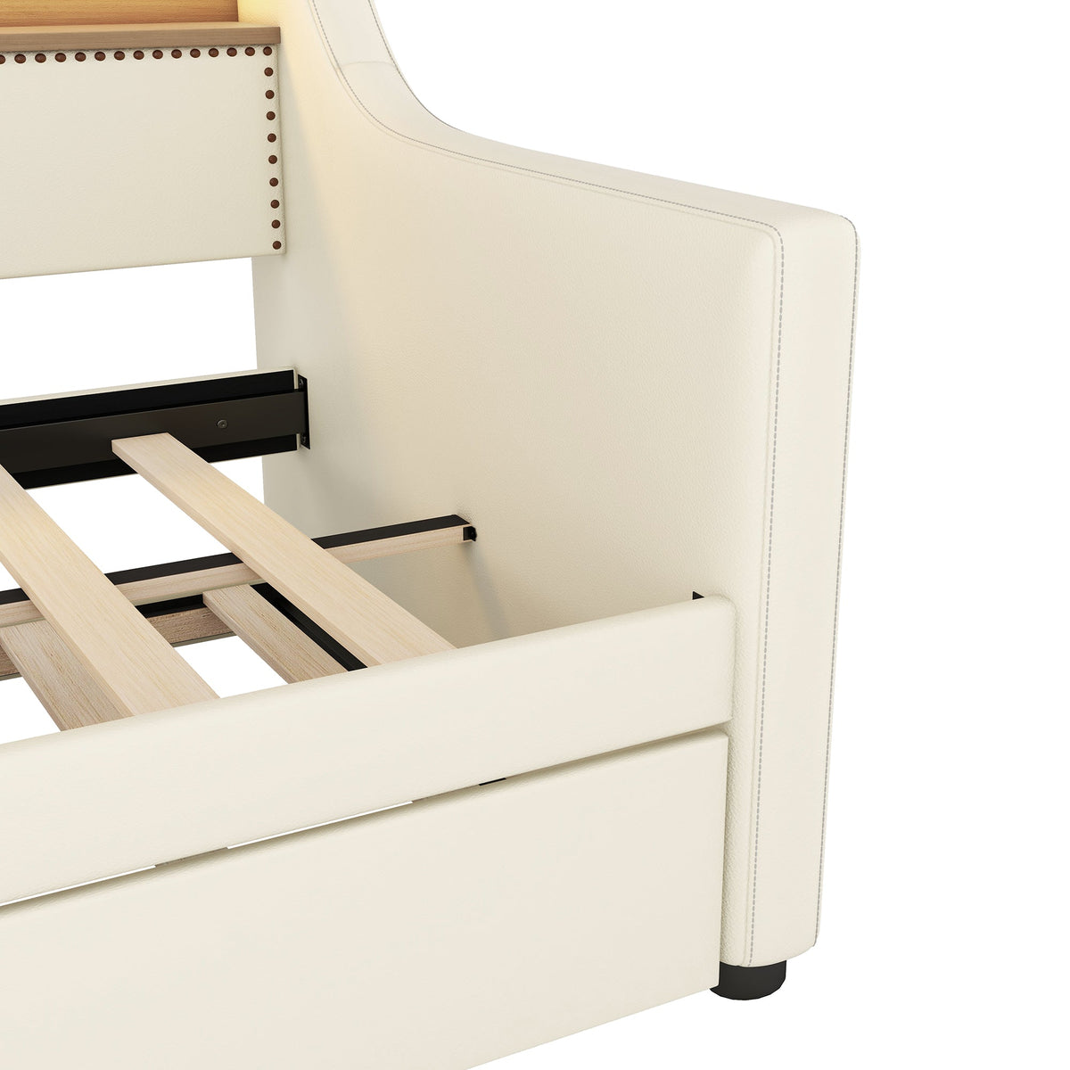 Twin Daybed with Trundle, Charging Shelf & LED Lights